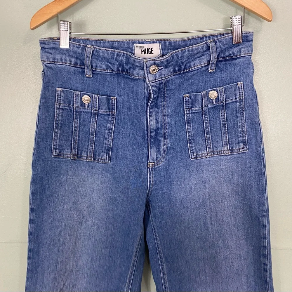 Paige Anessa 31” Seamed‎ Patch Pockets Jeans Denim Wide Leg Blue Size 31 - Picture 3 of 9